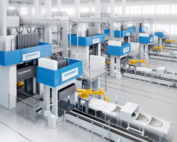 KIT, ICT und Dieffenbacher entwickeln gemeinsam Produktionsprozesse und Anlagen für Leichtbauteile.